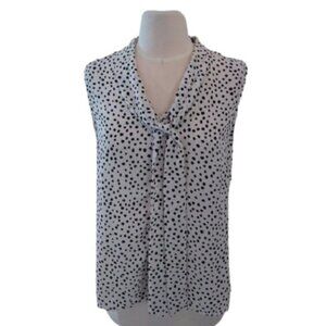 John Meyer Studio Polka Dot Career Blouse Tie Front, Black/White, Size Medium